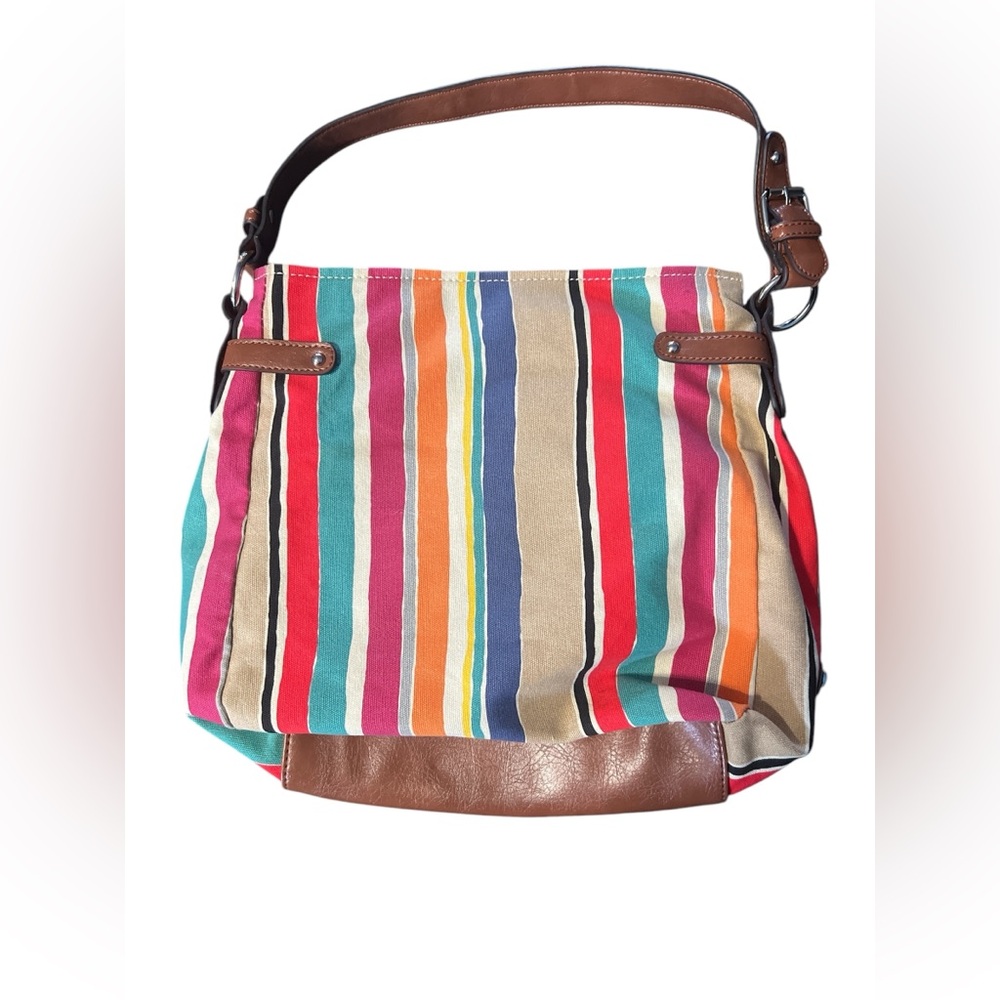 Shoulder Purse Plum Brand Handbag Buckles/ Striped Multicolor Design - Picture 2 of 9